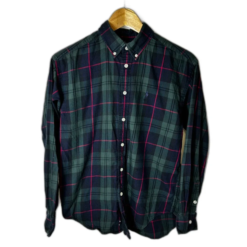 Ralph Lauren Boy's Green Blue Red Tartan Plaid Button-Down LS Shirt Sz L (16-18)